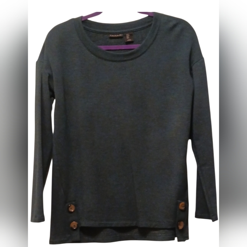 Tahari - Forest Green, Long Sleeve, Hi-Lo Tunic Sweater W/Round Neck